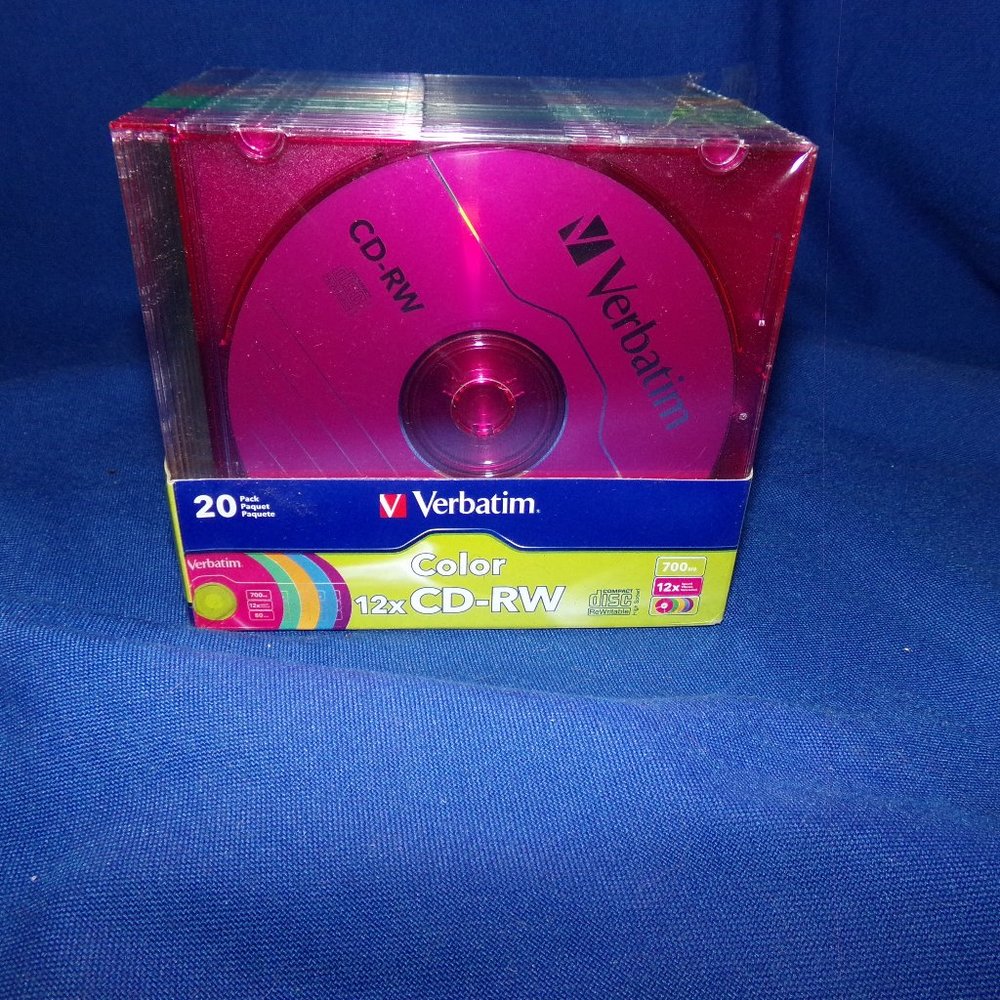 Verbatim 12x CD-RW 20 Pack w/ Jewel Cases - New in Box - Multi-colored